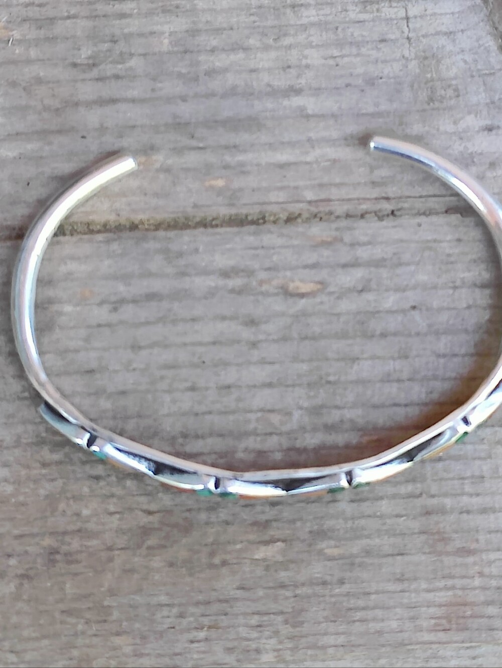 Zuni Tribe Sterling Silver Coral And Turquoise Petit Cuff Bracelet - Picture 4 of 7